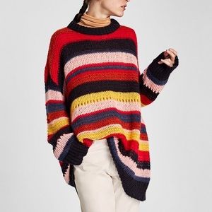 ZARA Knit Rainbow Striped Oversized Sweater